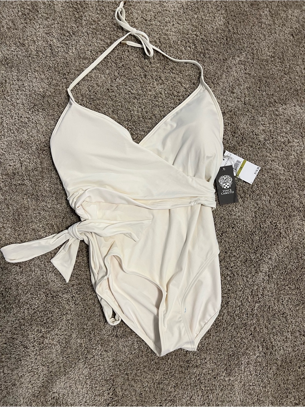 Vince Camuto Ivory Wrap One-Piece Swimsuit